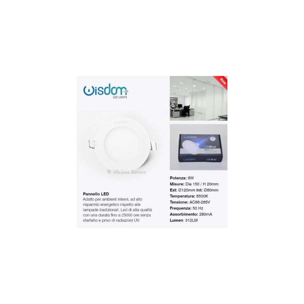 Trade Shop - Pannello A Led Tondo O Quadrato Ad Da Incasso Luce Fredda Calda Neutra Wisdom -