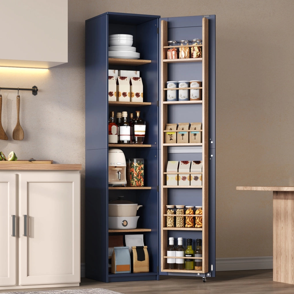 Mobile contenitore alto con ripiani regolabili e vani anta; 40x40x183 cm; blu