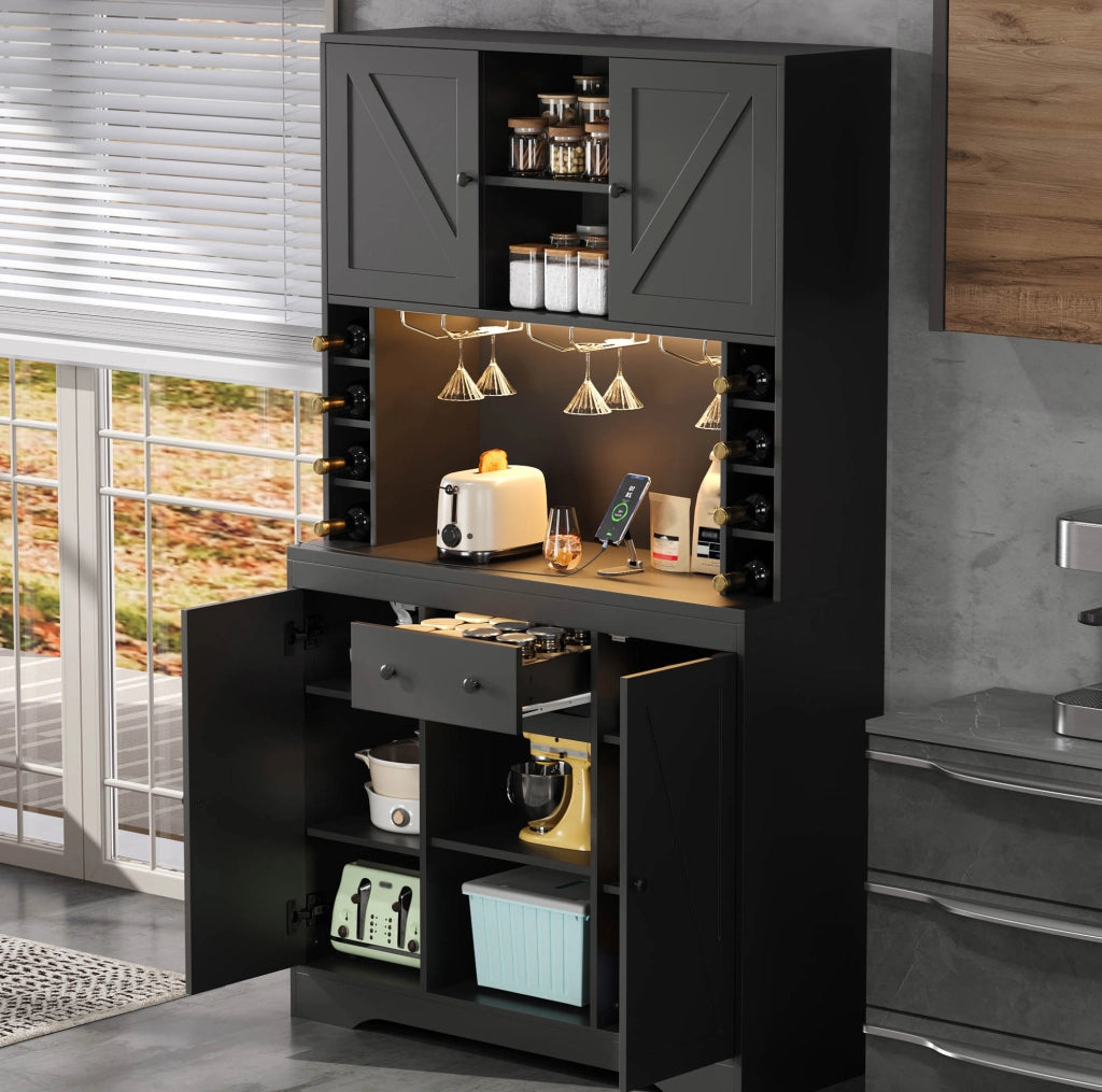 Credenza buffet 105x40x180 cm con LED a colori controllabile da app; ripiani regolabili; MDF nero