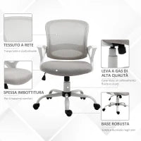 Sedia da Ufficio Basculante in Tessuto a Rete Grigio, Sedia da Scrivania Ergonomica e Girevole con Altezza Regolabile