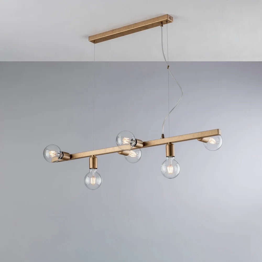 Lampadario Contemporaneo Fabian Metallo Oro 6 Luci E27