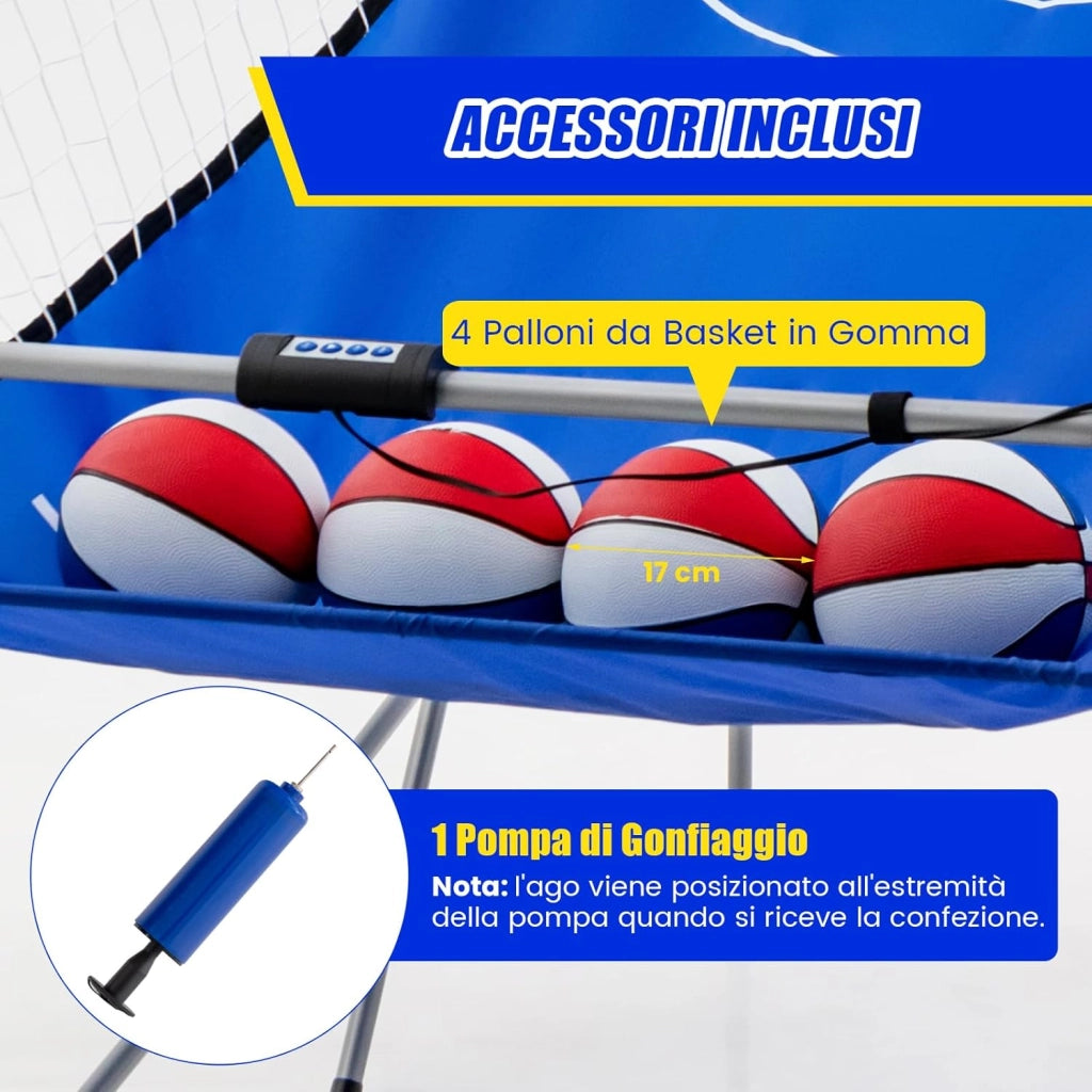 Macchina da Pallacanestro Elettronica Pieghevole, Gioco Arcade da Basket a Doppio Tiro per Casa con 8 Modalità di Gioco, Suono Arcade, Punteggio Elettronico, 4 Palloni e Pompa (Azzurro)
