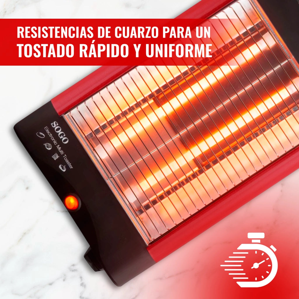 Tostapane elettrico orizzontale 4 fette, superficie tostatura 23x16cm, timer 5 minuti, 600W - SOGO