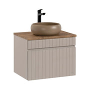 Set ICON: mobile sottolavabo 60cm cachemire + piano per lavabo effetto legno + lavabo da appoggio rotondo