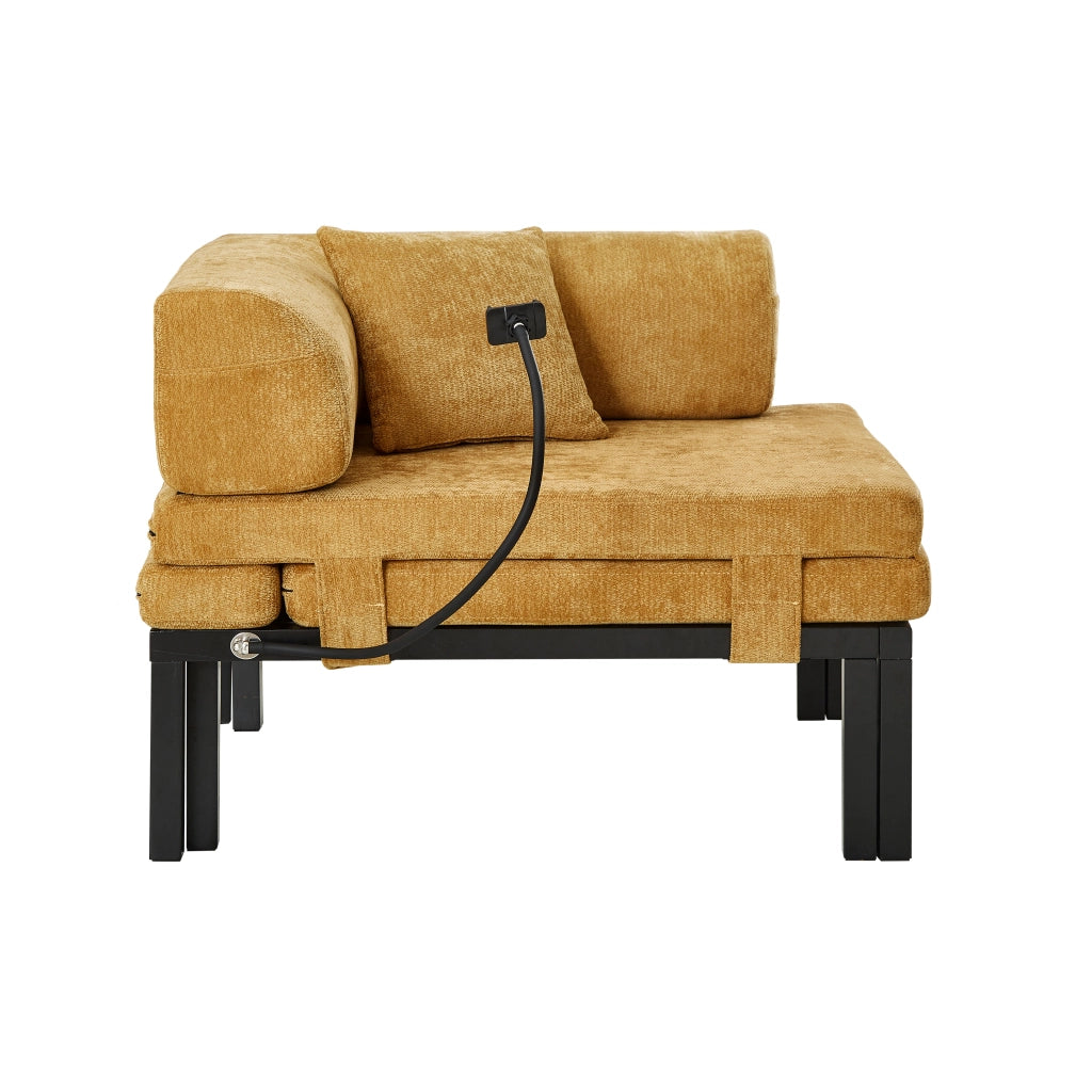 Divano Letto Pieghevole in Legno Massello – Letto Singolo Estraibile, Giallo