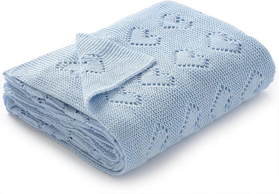 Coperta per neonati in cotone 100% - degenerevolmente intrecciata, ideale per neonati, 100 x 80 cm (blu)
