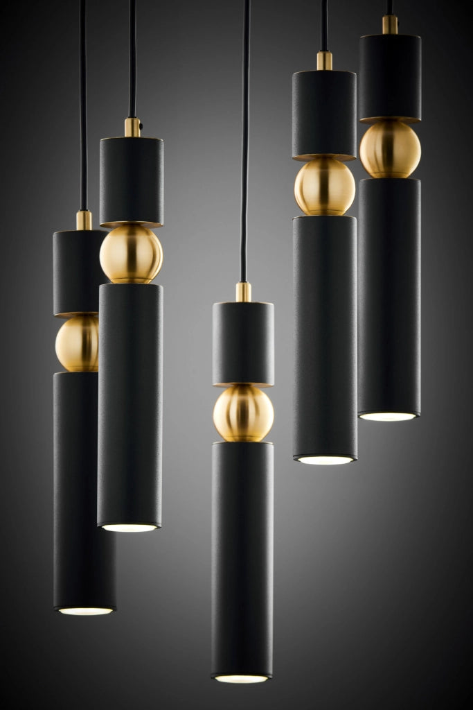 Lampadario moderno tondo Ø37 nero oro 5xGU10 Jupiter