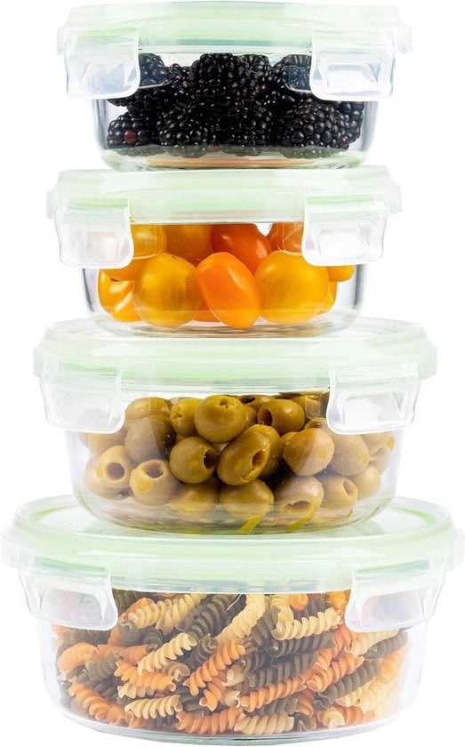 Contenitori per Cottura con Coperchio in Vetro Sferico per Meal Prep - Contenitore di Stoccaggio Spaziale per Cucina e Congelatore (Set 4 Verdure) piatti per forno con coperchio