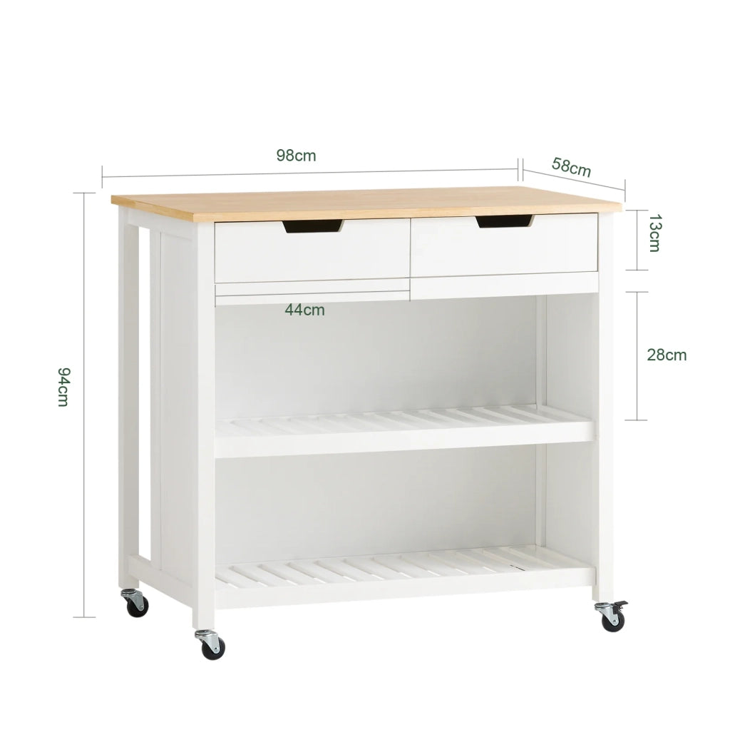 Penisola Cucina Piano di Lavoro per Cucina con 2 cassetti a 2 Ripiani L100*P60*A94CM Bianco FKW74-WN