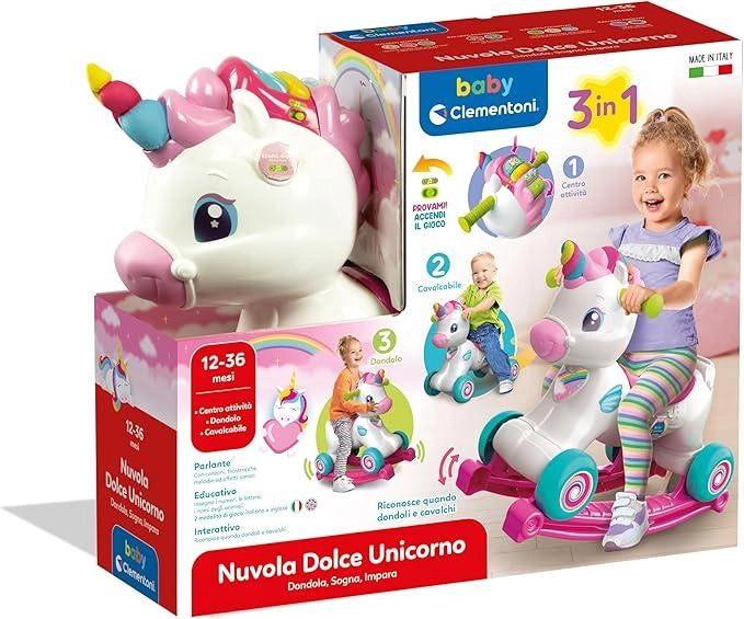 Nuvola Dolce Unicorno, Ride On 3 in 1 Educativo Gioco Parlante in Italiano e Inglese, Giocattolo Primi Passi con Suoni,
