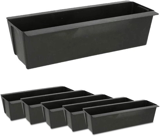 Set di contenitori per piante da 6 - Contenitore per pallet europeo - Plastica - Resistente al tempo - Nero - Dimensioni 36,8 x 12,6 x 9,4 cm - Contenitore per fiori