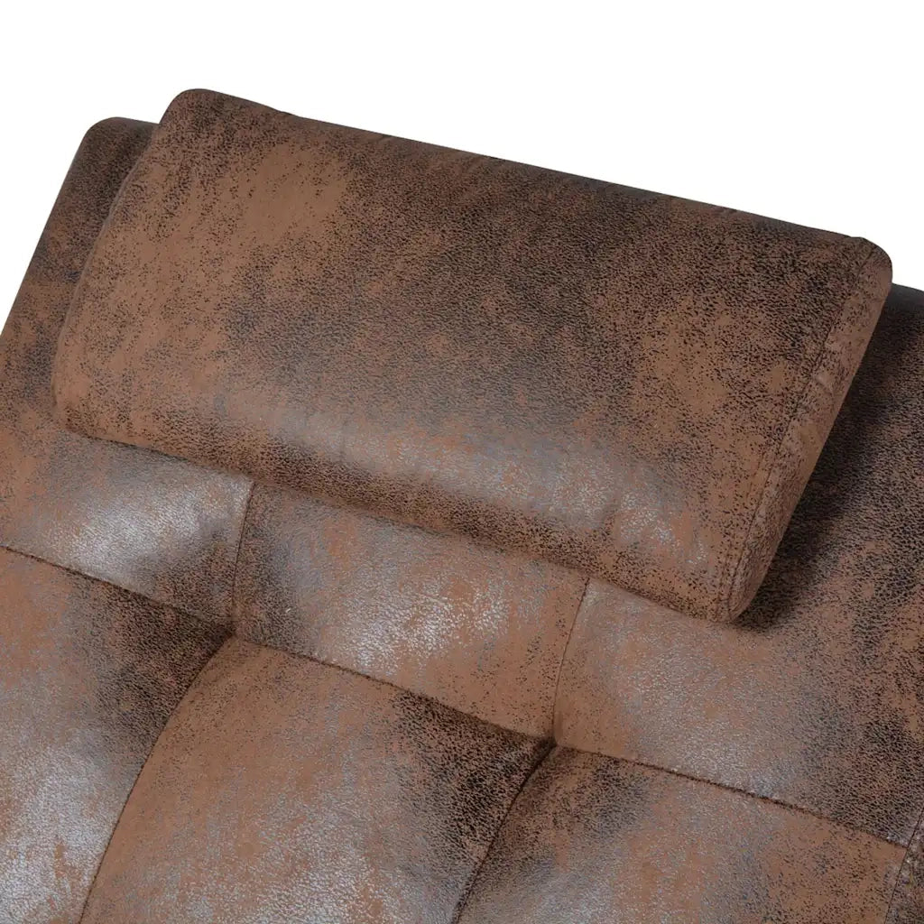 Chaise Longue con Cuscino in Tessuto Look Suede Marrone 287920