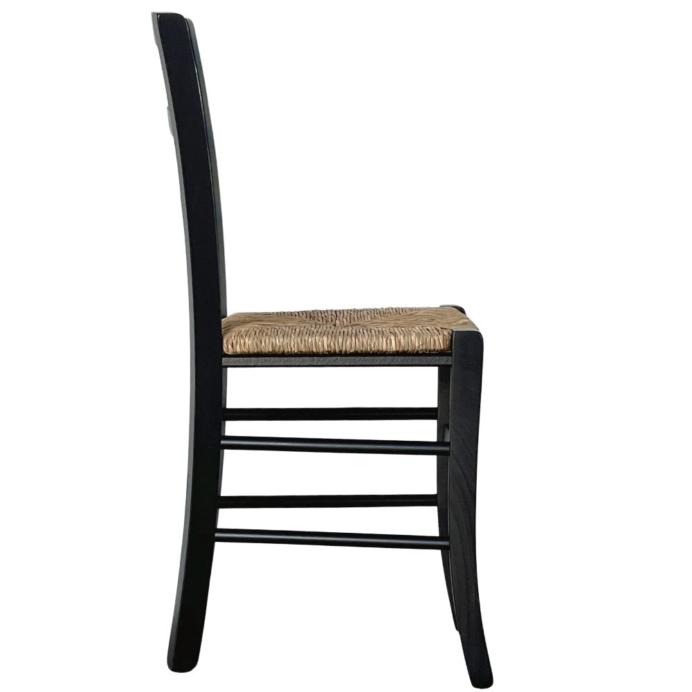 Sedie da sala da pranzo legno nero venezia con seduta in paglia x6