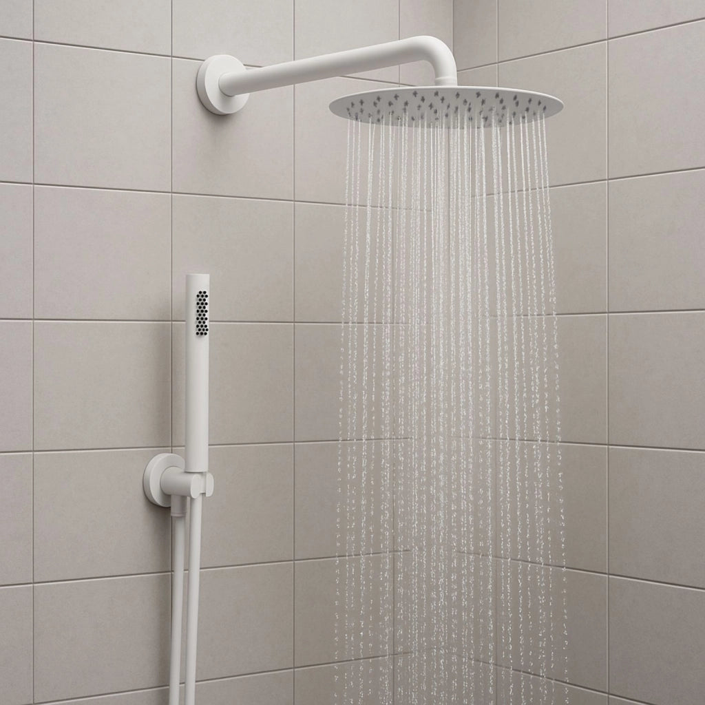 Set per doccia soffione tondo in acciaio inox 250 millimetri color bianco opaco *** finitura- bianco opaco tondo, con...