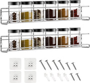Organizzatore di erbe, ripiano per spezie, 2 livelli, fissato al muro, organizzatore di spezie per cucina, spazio risparmiato, cassettiera per muro, contenitori per spezie e conservazione di spezie, argento