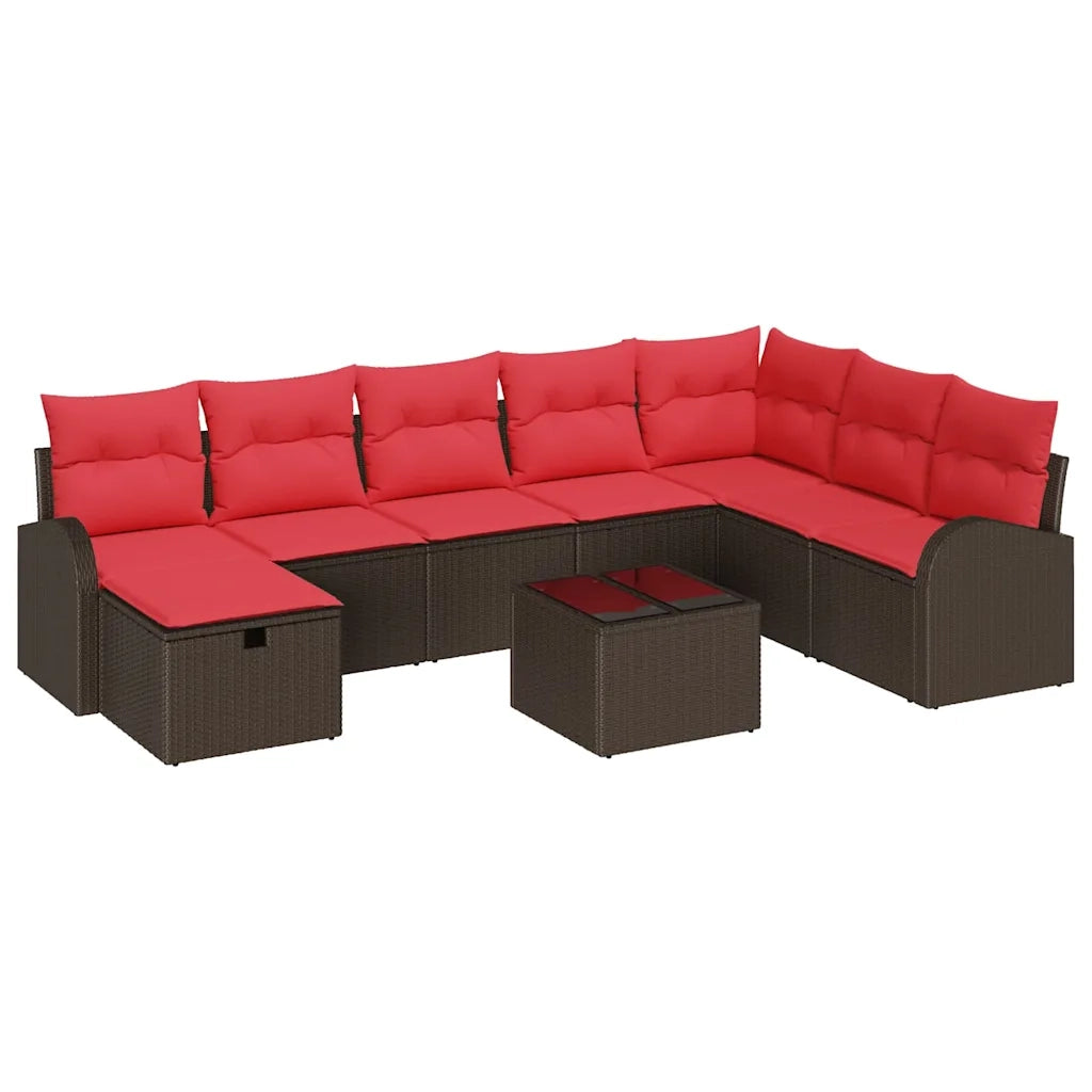 Set Divano da Giardino con cuscino 9 pcs Marrone Poly Rattan