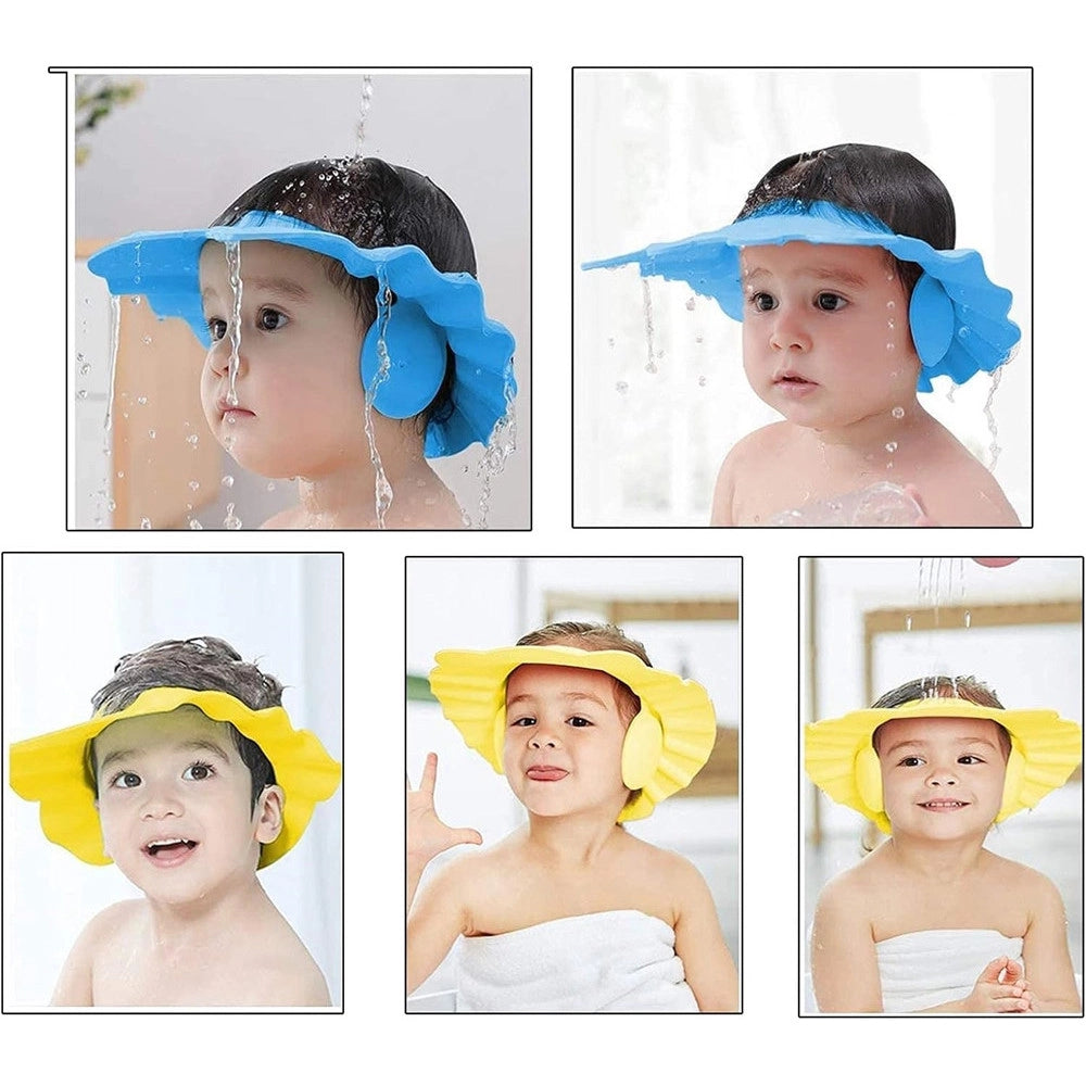 Trade Shop - Cappello Doccia Per Bambini 3 Pz Cuffia Da Bagno Per Testa Bambino Regolabile Visiera -