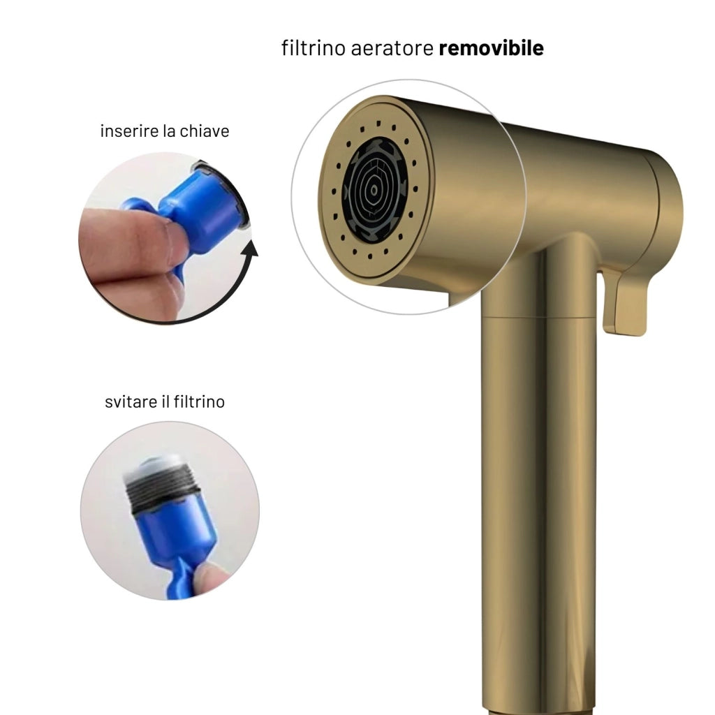 Idroscopino wc doccetta ottone portatile shutoff monogetto con leva ogomondo kit *** finitura- oro matt satinato tond...