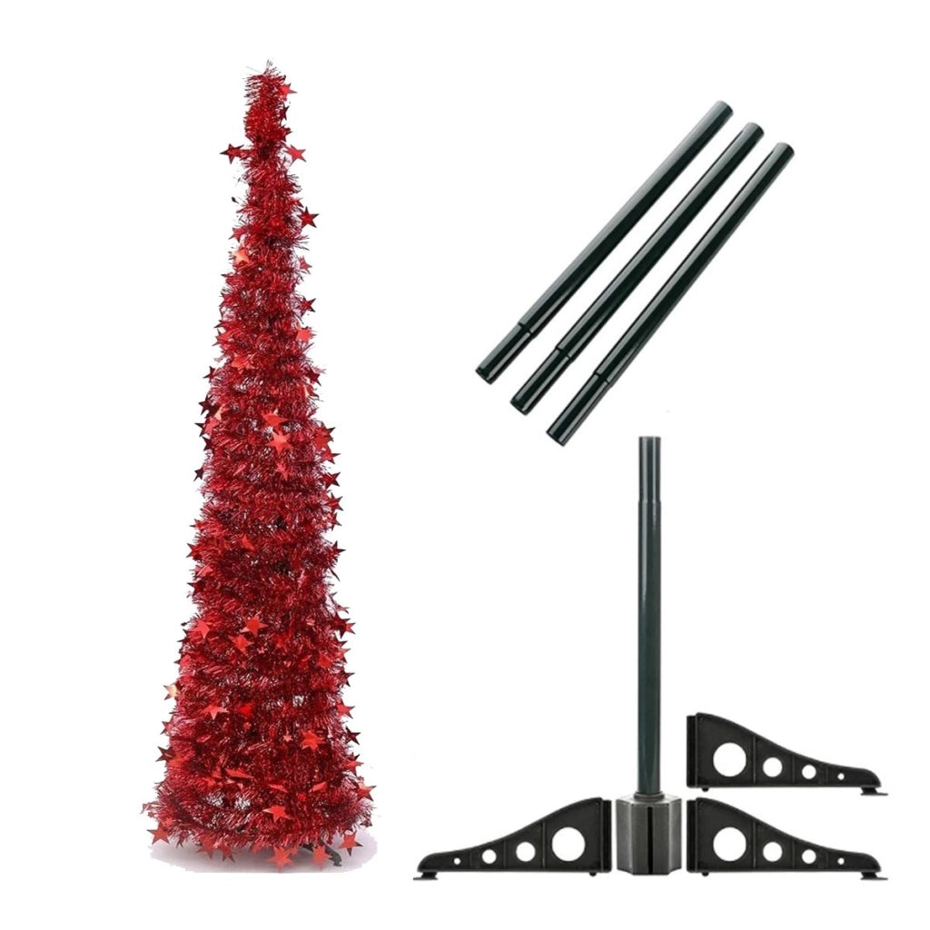 ALBERO DI NATALE 1,22M CON PAILETTES PIEGHEVOLE FACILE DA MONTARE ROSSO