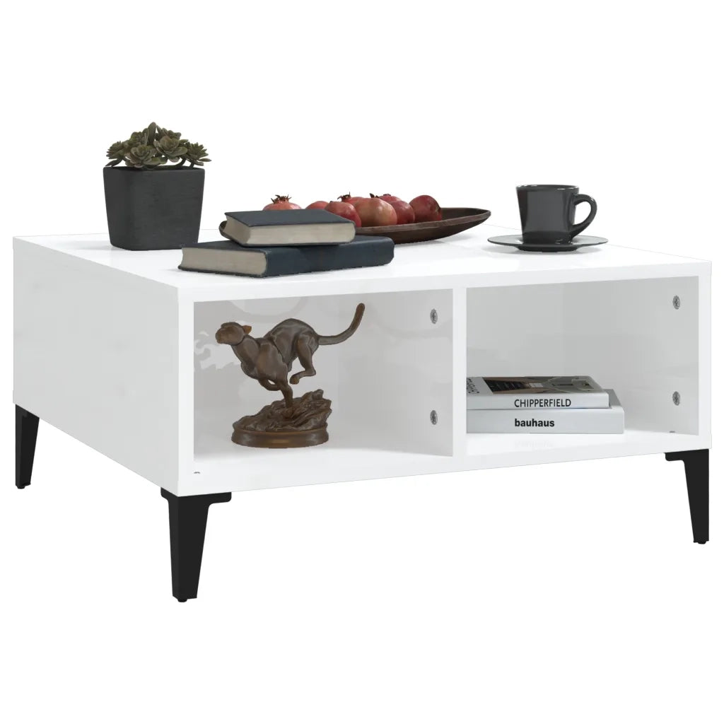 Tavolino da Salotto Bianco Lucido 60x60x30 cm Legno Multistrato 805992