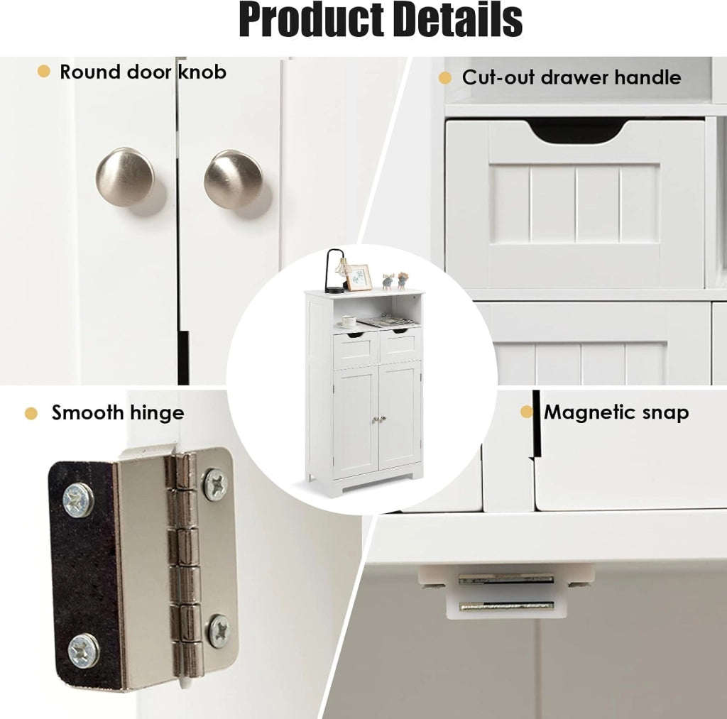 Mobile da Bagno con 2 Cassetti e 2 Armadi a Porta, 60 x 30 x 109 cm, Armadietto da Terra Autoportante in MDF, Armadio d’Archivio per Soggiorno, WC, Camera da Letto, Cucina (Bianco)