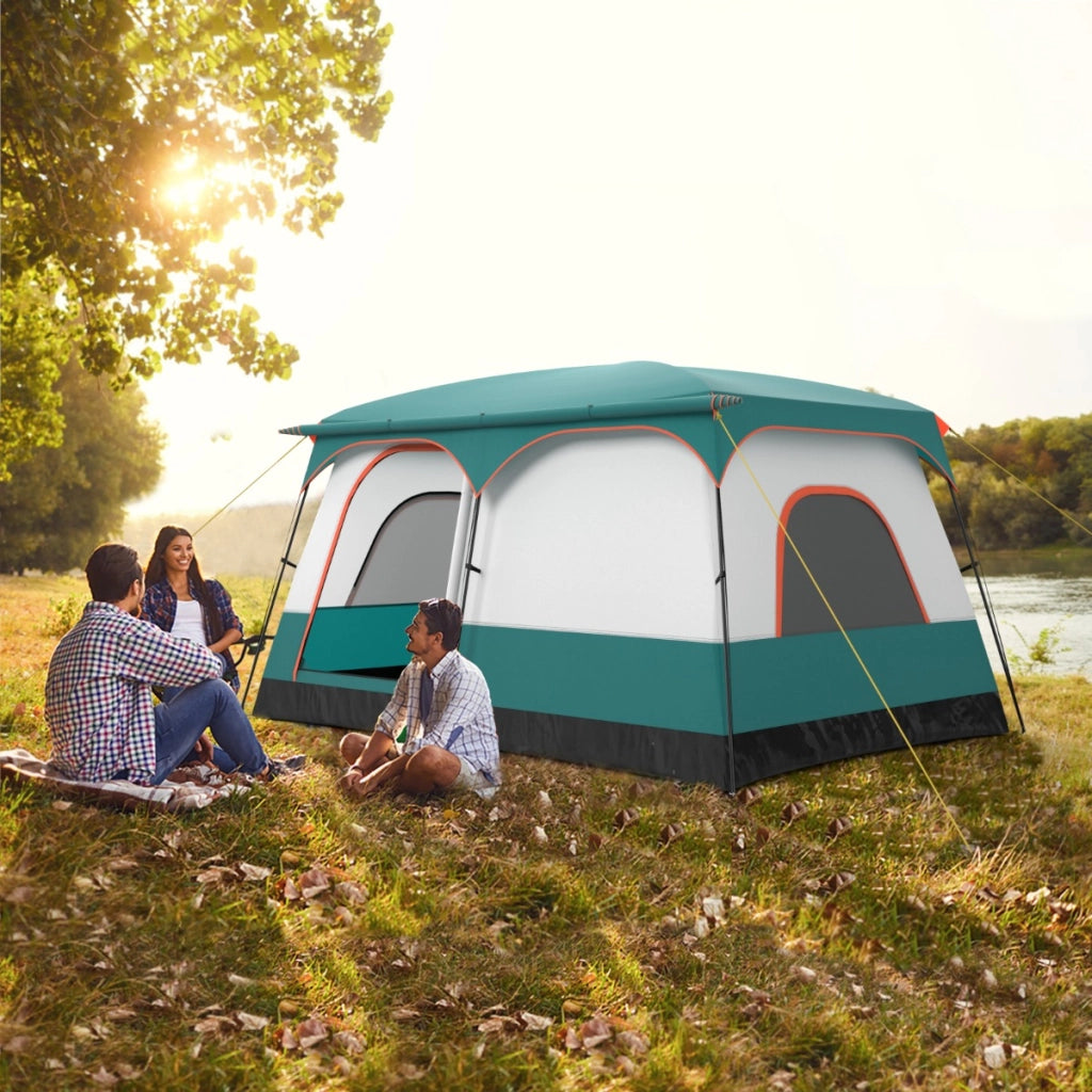 Tenda da campeggio con veranda borsa per 8 persone con veranda-Tenda familiare con 2 stanze Bianco+ Verde