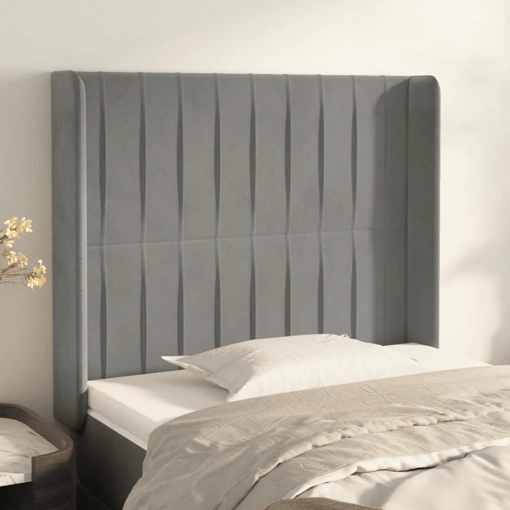 Testiera ad Orecchio-Testata con Orecchie Grigio Chiaro 103x16x118/128 cm in Velluto 581212