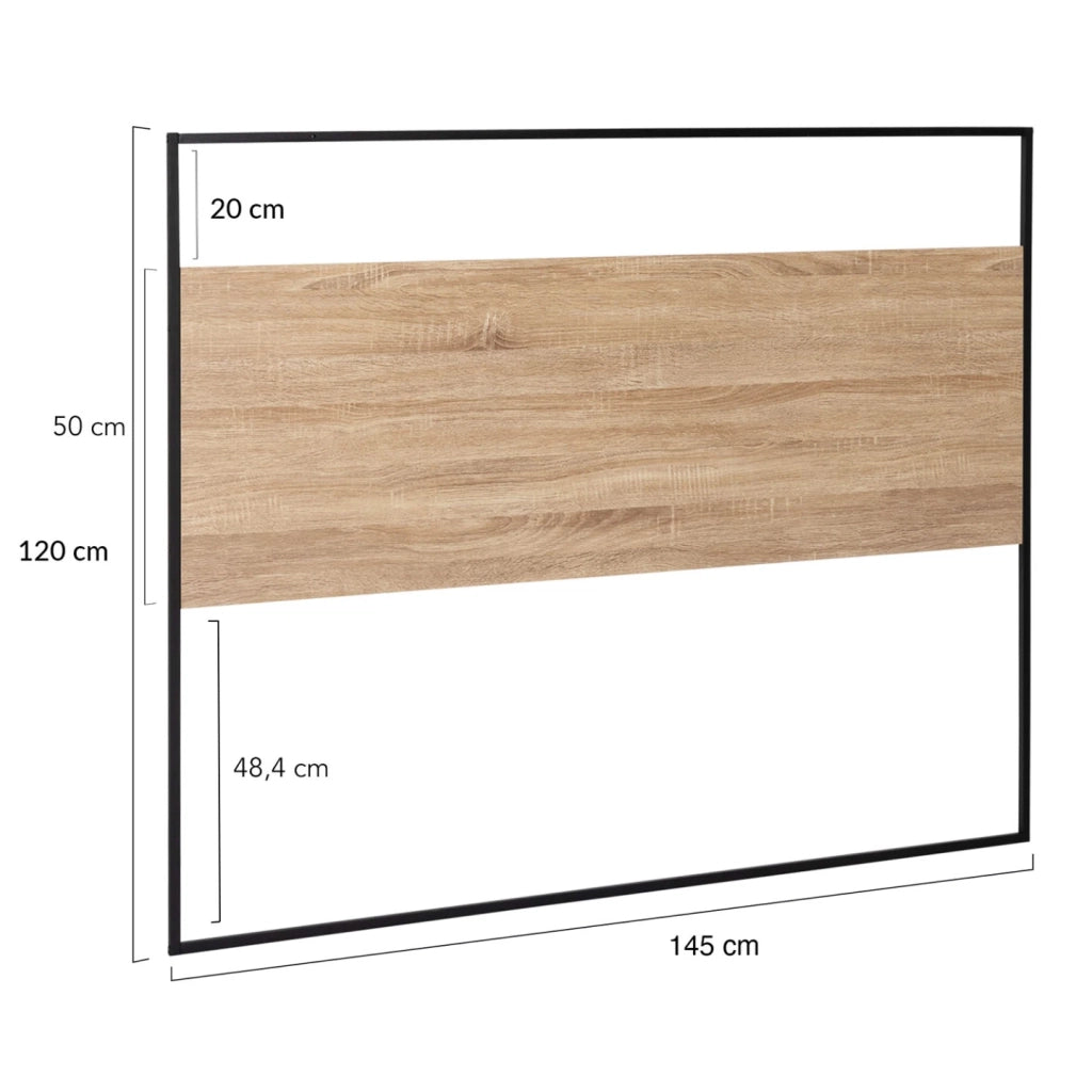 IDMarket - Testata DETROIT 145 cm in legno industriale e metallo nero con fissaggio a parete