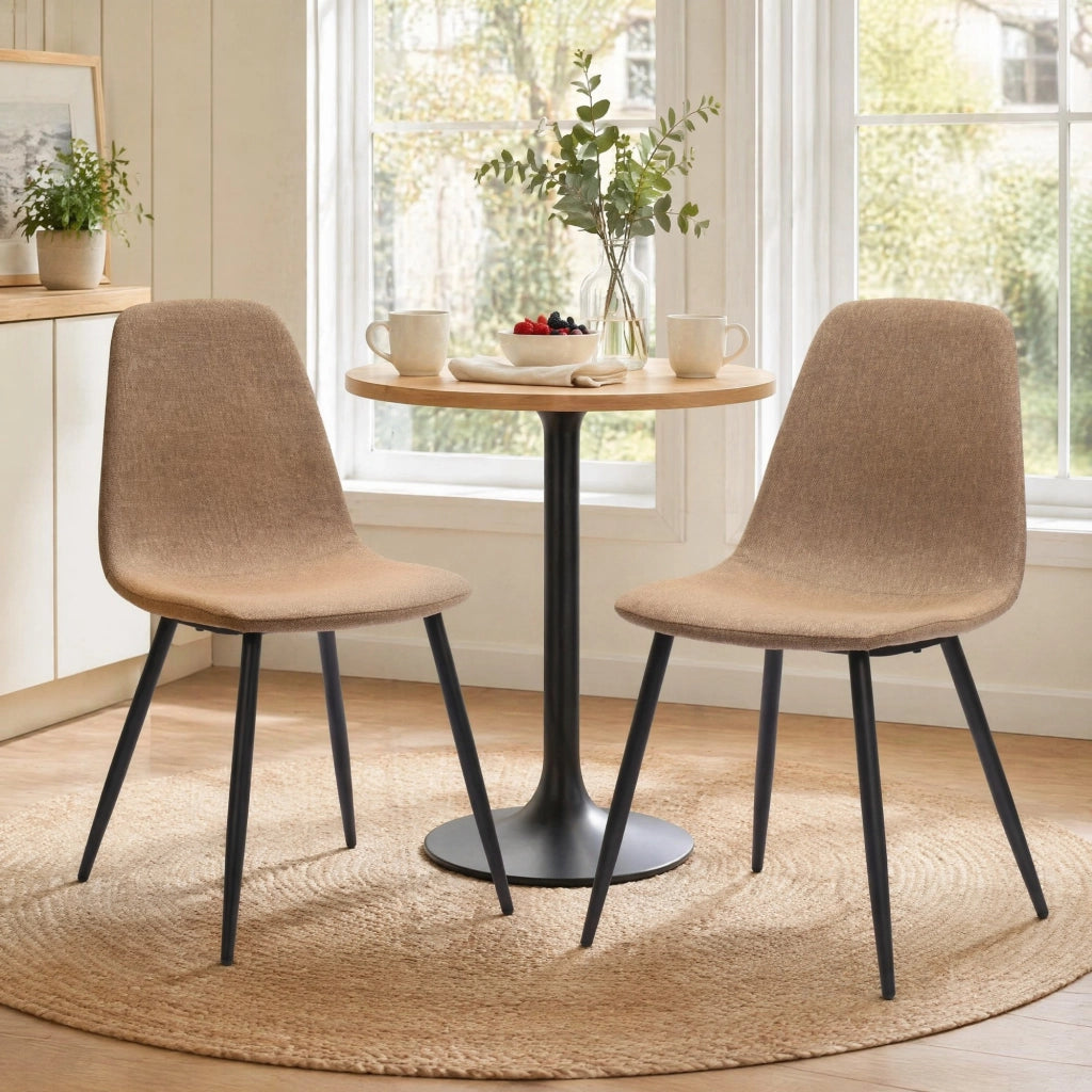 Sedia da Pranzo Set da 2 con Design Minimalista Nordico, per Sala da Pranzo o Cucina, in Tessuto e Metallo, Marrone