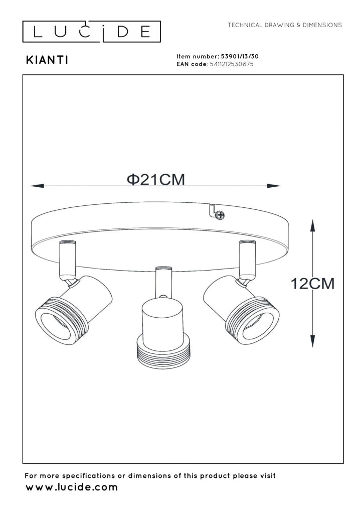 Faretto da soffitto industriale 3x GU10 nero KIANTI Lucide