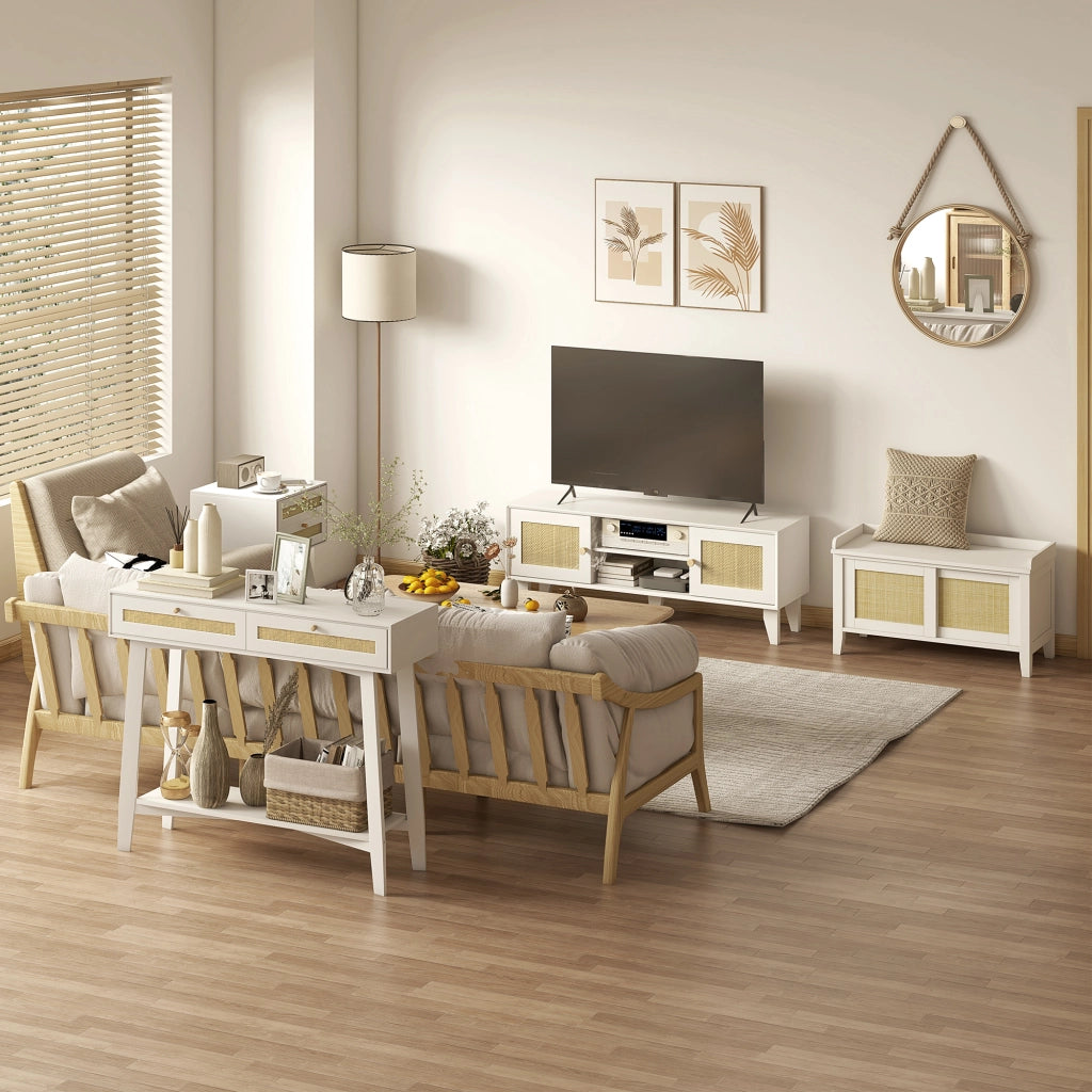 Consolle Ingresso con 2 Cassetti ¨C zephmum ¨C Ratan Bianco 100x30x81