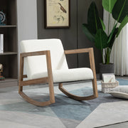 Poltrona a dondolo 60x81x71 cm con cuscino imbottito in legno di gomma e poliestere bianco crema