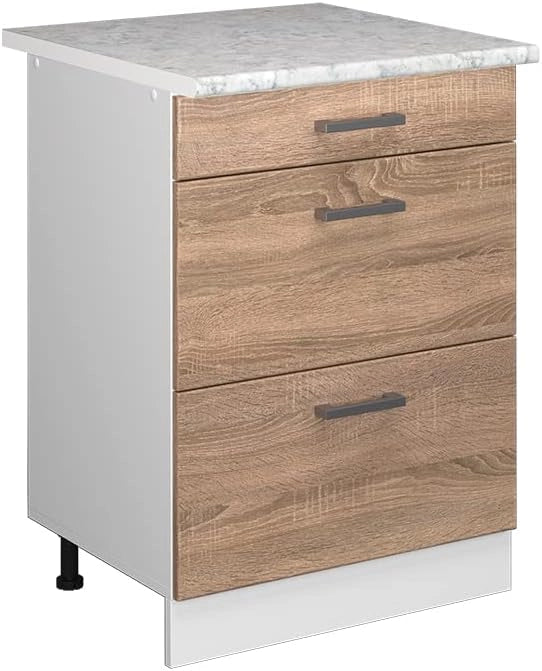 Base universale R-Line, Sonoma, 60 cm con cassetti, adatto per la conservazione di accessori per la pulizia e per la casa