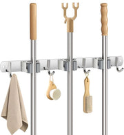 Supporto per Pennello a Parete, Supporto Pennello in Acciaio Inox, Supporto per Attrezzi con 3 Supporti e 4 Ganci, Appoggio Pennello per Attrezzi da Giardino, Supporto per Pennello e Mop per Bagno, Cucina, Garage