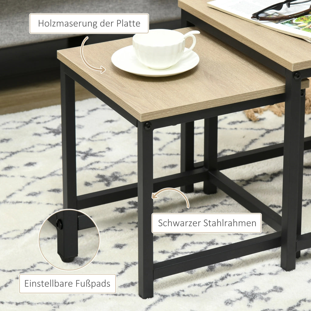 Tavolo da pranzo - set 3 tavolini - struttura in acciaio - effetto legno naturale - per soggiorno