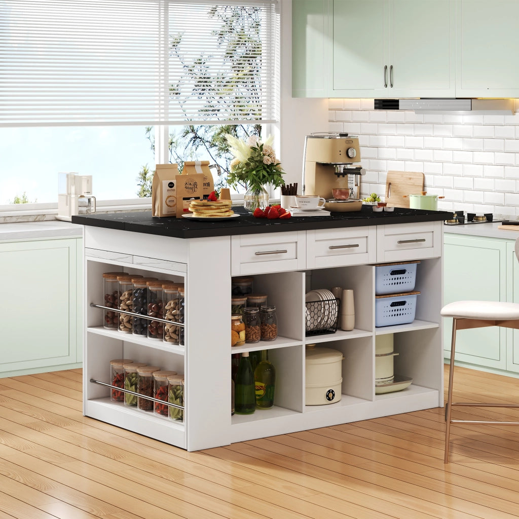 ISOLA CUCINA con tavolo estraibile 150x90x90 cm MDF Bianco Effetto Marmo