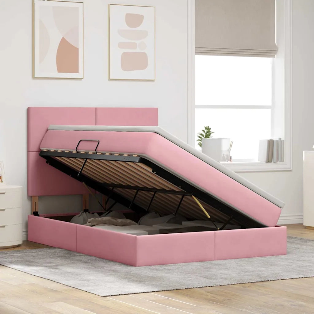 Letto con contenitore e materasso Rosa 140 x 200 cm Velluto