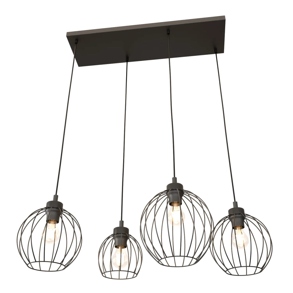 Sospensione Minimal Industrial Hathor 4 Luci Lineari Nera