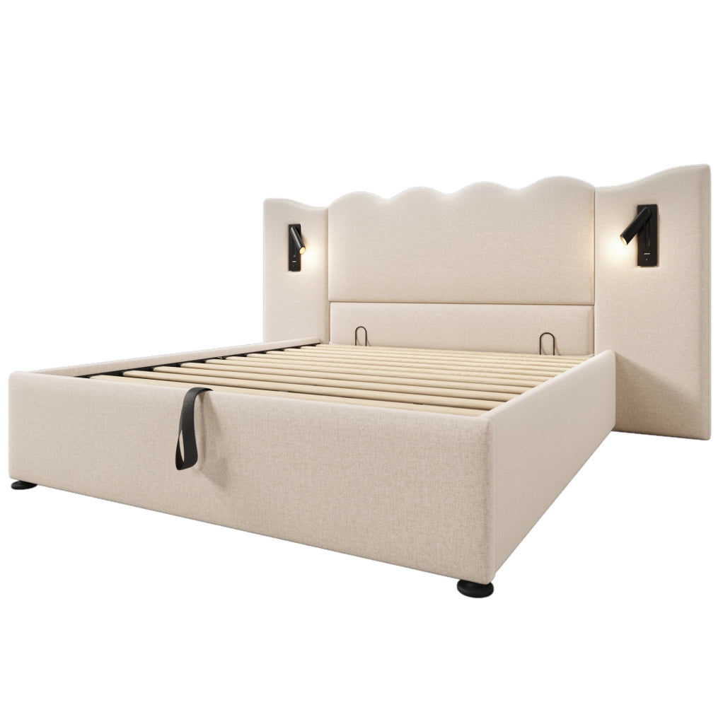 Letto 160x200 cm bianco/rovere chiaro con cassetti， senza materasso
