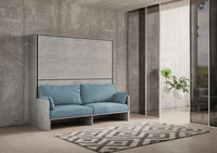 Letto Doppio A Scomparsa Kando Con Divano Cemento e Azzurro