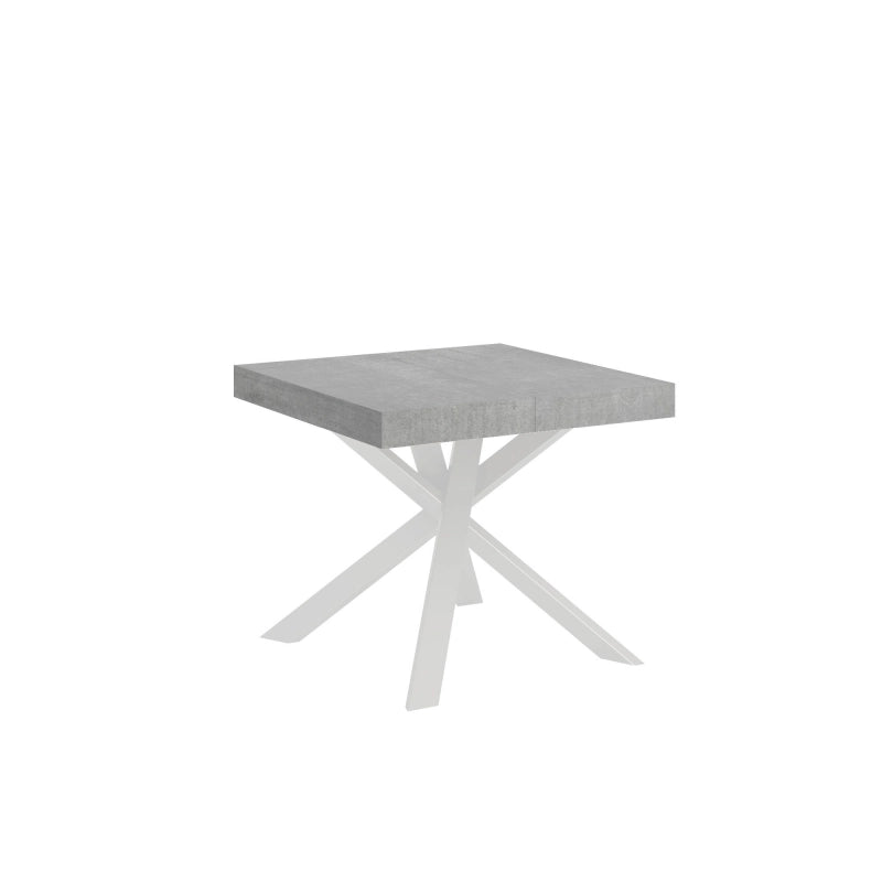 Tavolo allungabile 90x90/194 cm Clerk piano - Gambe Bianche - Cemento