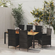 Set da Pranzo da Giardino 7 pz con Cuscini in Polyrattan Nero 3094861