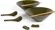 Set di contenitori in ceramica giapponesi - 2 pezzi - 1100 ml - Contenitori per pasta - Contenitori per zuppa - Contenitori per salsiccia - Contenitore per zuppa verde con coperchio.