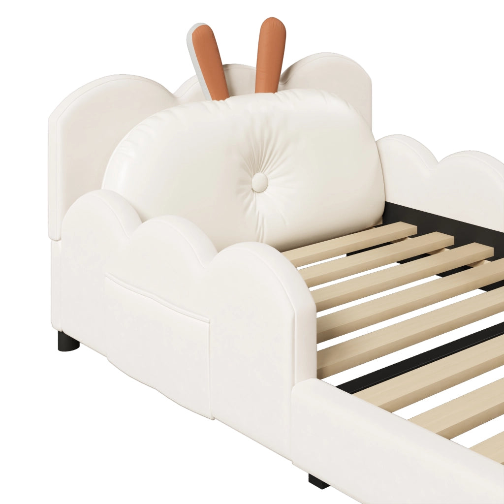 Letto con Sponde; Letto Singolo 90 x 200 cm con Testiera Imbottita e Cuscino; senza Materasso; Beige