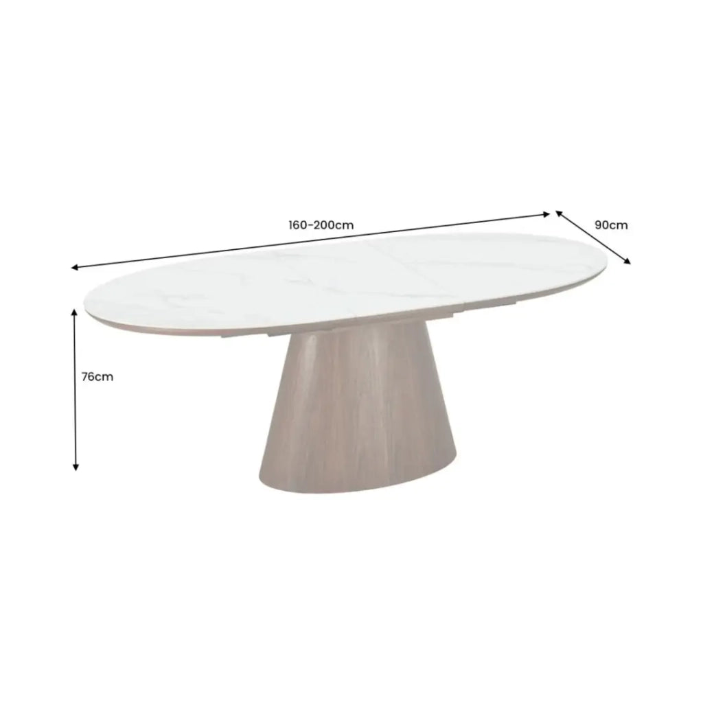 Tavolo LUMEA estensibile 160–200 cm – Tavolo contemporaneo in ceramica effetto marmo bianco e noce