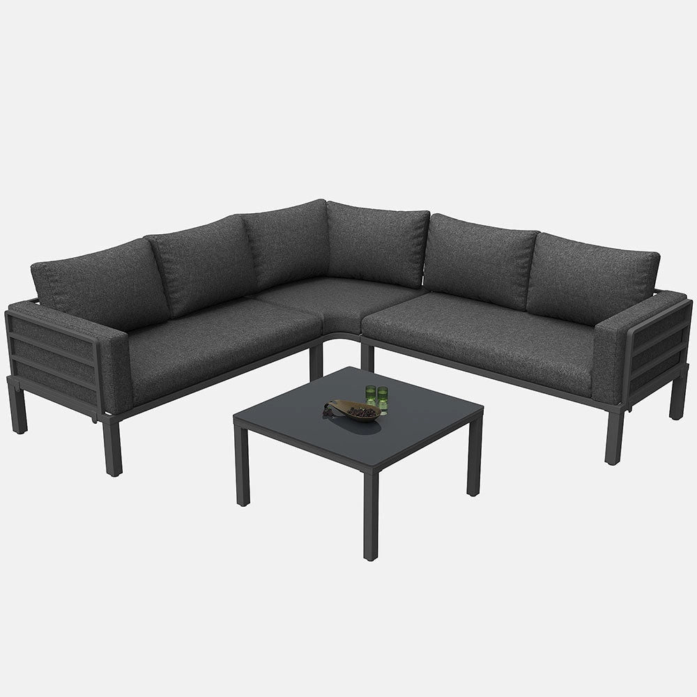 Set giardino - Xylo - 4/5 posti con tavolo vetro temperato grigio