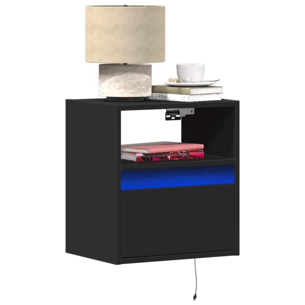 vidaXL Comodini a Parete con Luci LED 2 pz Neri