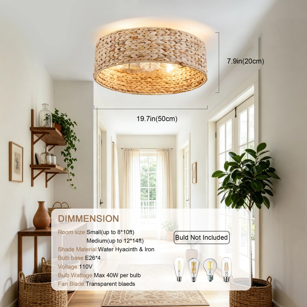 Ventilatore a incasso 19 pollici con luce, pale ABS effetto rattan, doppio controllo app e telecomando, 6 velocit¨¤ reversibili, moderno
