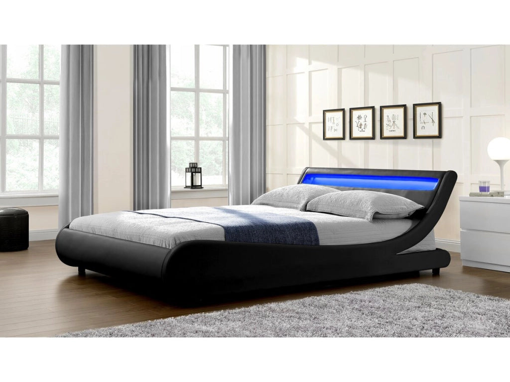 Letto con luce LED "Natacha" - 160 x 200 cm - Nero