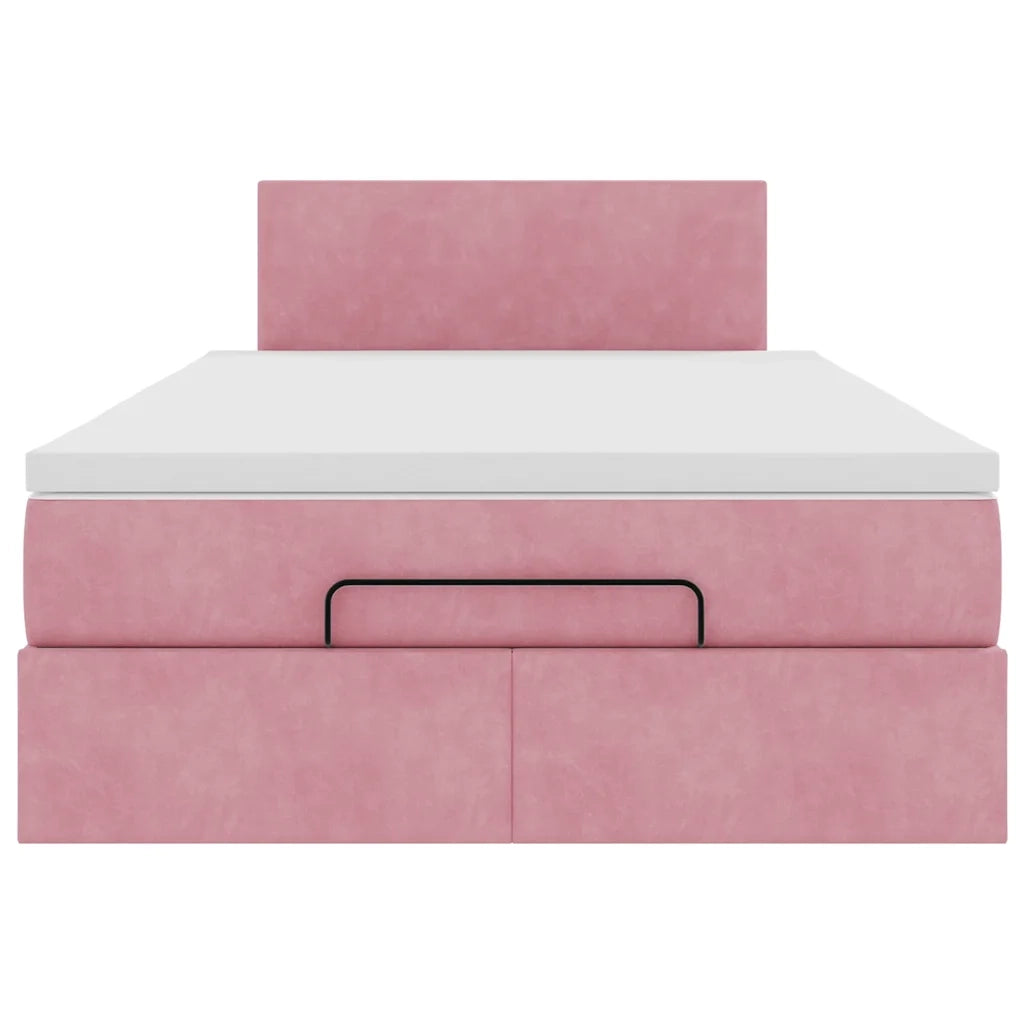 Pouf Letto con Materasso e LED Rosa 120x190cm in Velluto